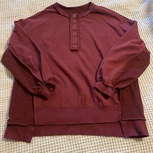 Burgundy Long Sleeve Large Henley Shirt